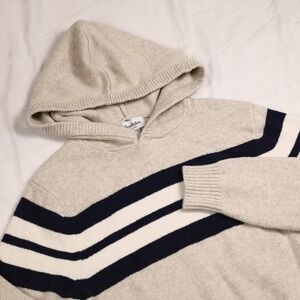 GOODFELLOW & CO Mens Small Tan Blue White Stripes Cotton Blend Hoodie Sweatshirt